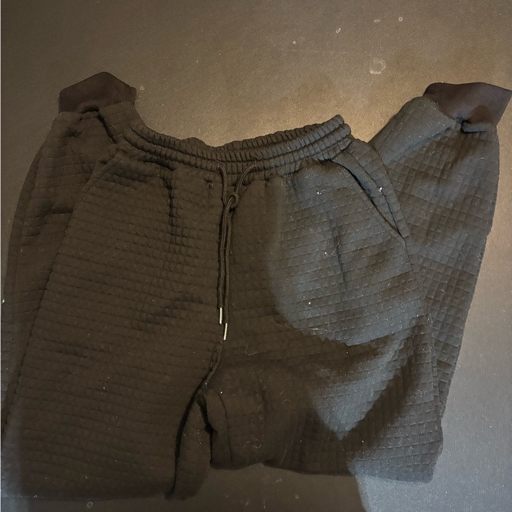 Black Textured Sweat Pants